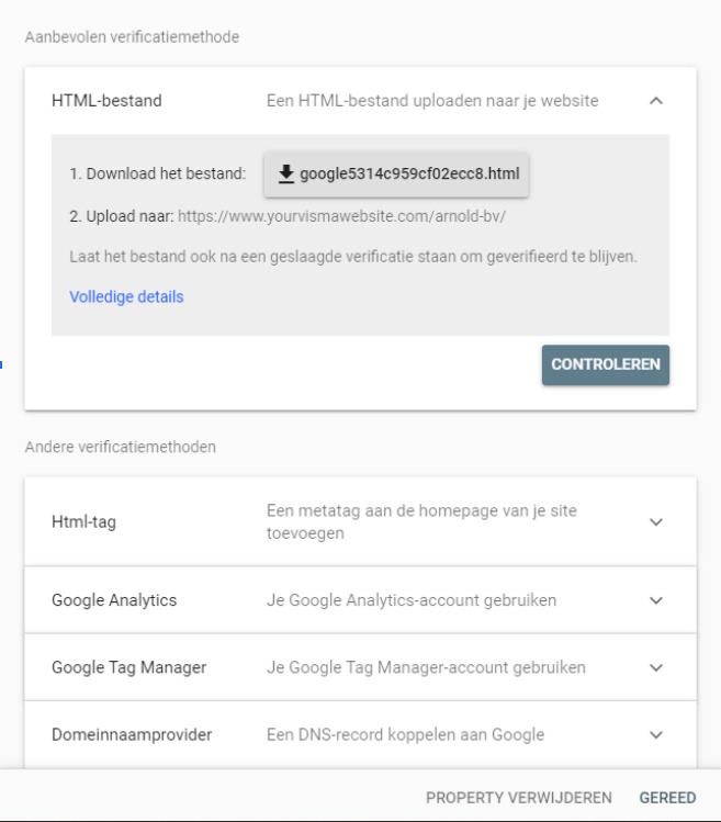 Verificatie Google Analystics