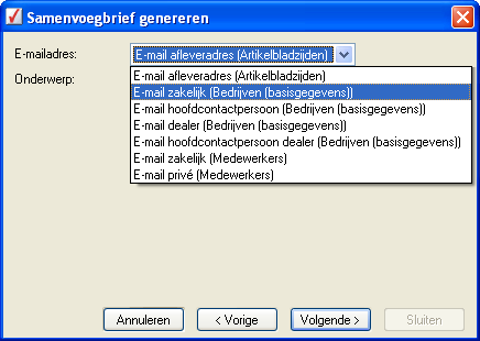 Samenvoegbrief genereren: e-mailadres selecteren